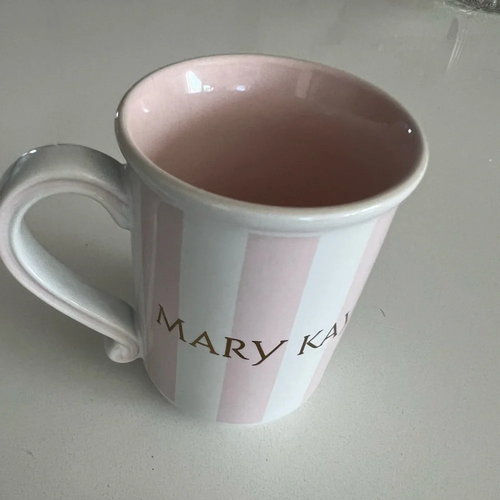Mary Kay Vintage Coffee / Tea Mug - Pink & White Striped - Gold Script Ceramic - Picture 9 of 11